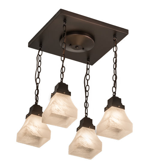 Meyda Lighting Bungalow 23" 4-Light Mahogany Bronze Flush Mount Light With White Alabaster Art Shade Glass