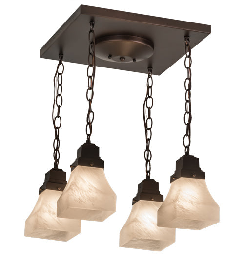 Meyda Lighting Bungalow 23" 4-Light Mahogany Bronze Flush Mount Light With White Alabaster Art Shade Glass