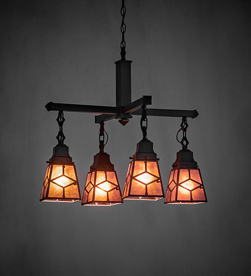 Meyda Lighting Bungalow 24" 4-Light Mahogany Bronze Chandelier With Amber Mica Shade Glass