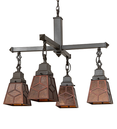 Meyda Lighting Bungalow 24" 4-Light Mahogany Bronze Chandelier With Amber Mica Shade Glass