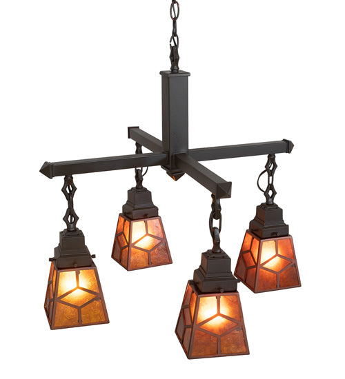 Meyda Lighting Bungalow 24" 4-Light Mahogany Bronze Chandelier With Amber Mica Shade Glass