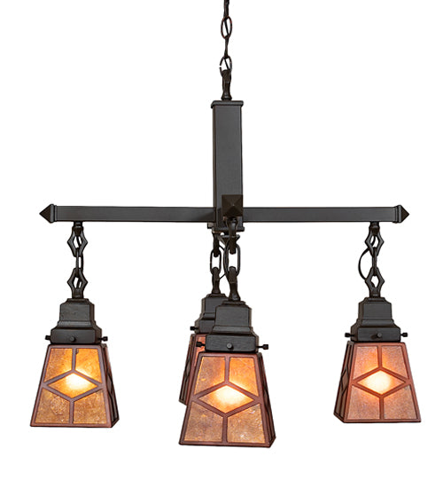 Meyda Lighting Bungalow 24" 4-Light Mahogany Bronze Chandelier With Amber Mica Shade Glass