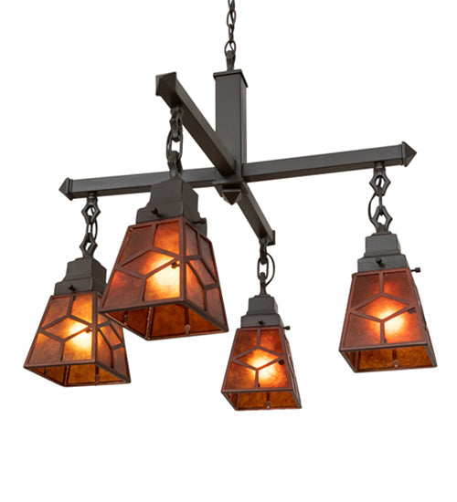 Meyda Lighting Bungalow 24" 4-Light Mahogany Bronze Chandelier With Amber Mica Shade Glass