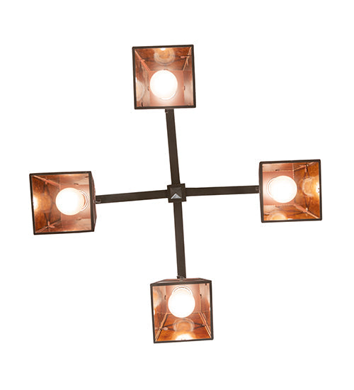 Meyda Lighting Bungalow 24" 4-Light Mahogany Bronze Chandelier With Amber Mica Shade Glass