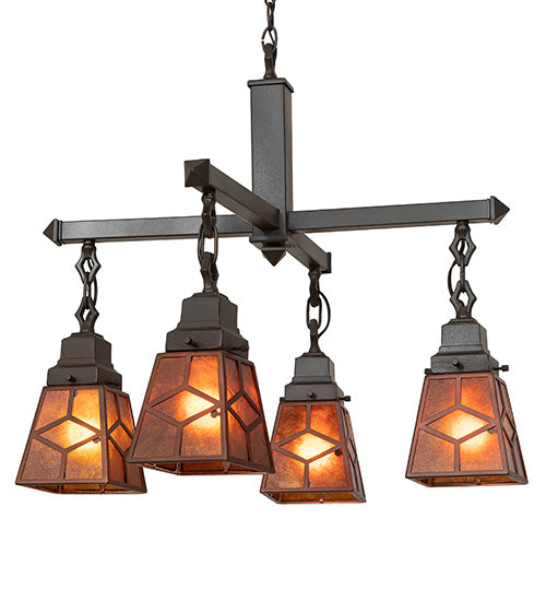 Meyda Lighting Bungalow 24" 4-Light Mahogany Bronze Chandelier With Amber Mica Shade Glass
