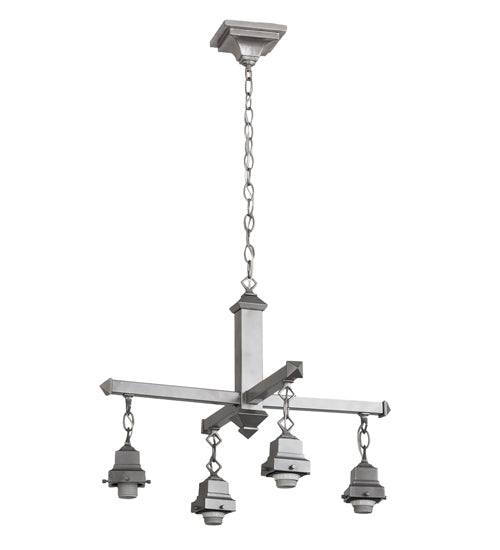 Meyda Lighting Bungalow 24" 4-Light Nickel Chandelier With White Alabaster Shade Glass