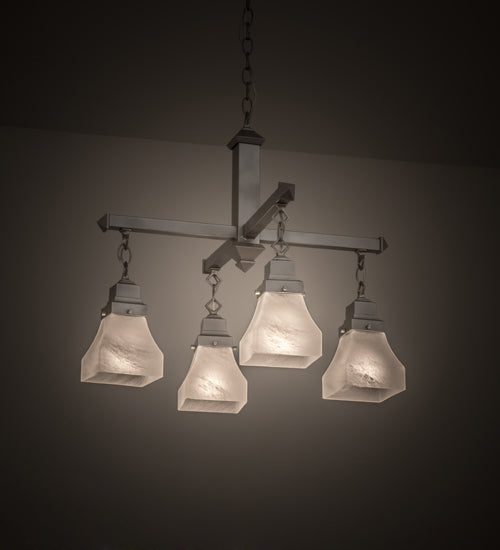 Meyda Lighting Bungalow 24" 4-Light Nickel Chandelier With White Alabaster Shade Glass