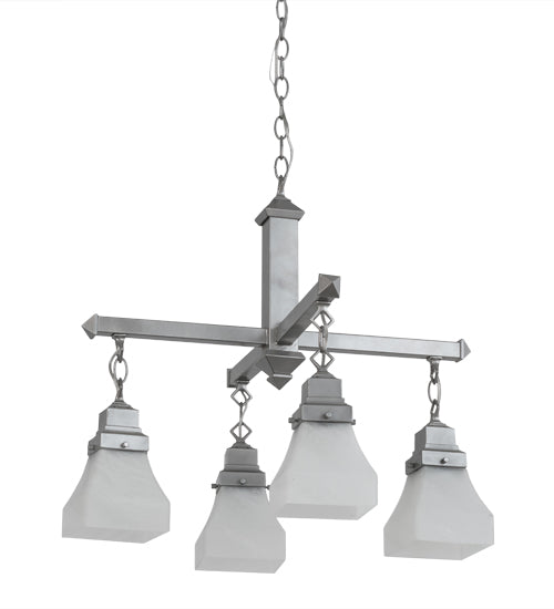 Meyda Lighting Bungalow 24" 4-Light Nickel Chandelier With White Alabaster Shade Glass