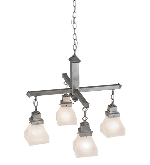 Meyda Lighting Bungalow 24" 4-Light Nickel Chandelier With White Alabaster Shade Glass