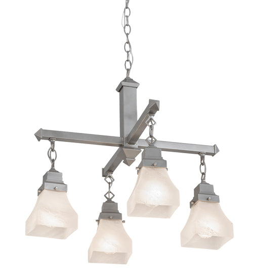 Meyda Lighting Bungalow 24" 4-Light Nickel Chandelier With White Alabaster Shade Glass