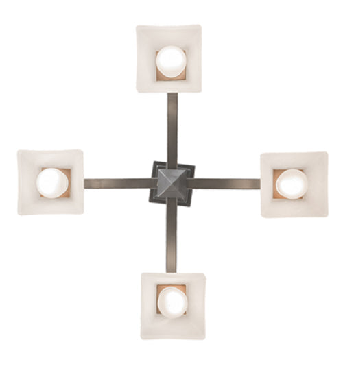 Meyda Lighting Bungalow 24" 4-Light Nickel Chandelier With White Alabaster Shade Glass