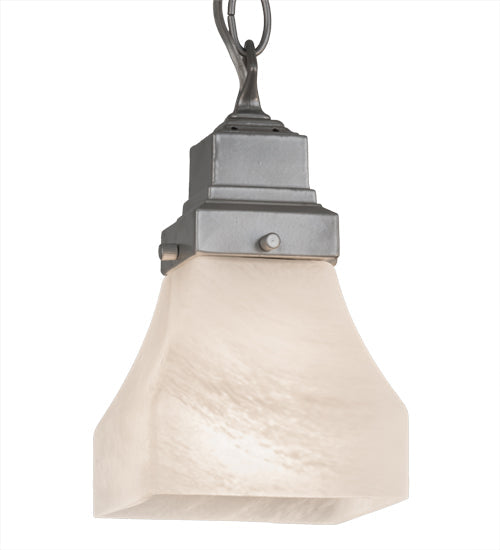Meyda Lighting Bungalow 24" 4-Light Nickel Chandelier With White Alabaster Shade Glass
