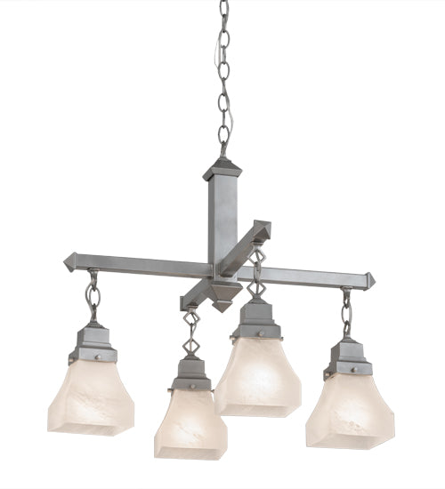 Meyda Lighting Bungalow 24" 4-Light Nickel Chandelier With White Alabaster Shade Glass