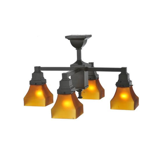 Meyda Lighting Bungalow 24" 4-Light Timeless Bronze Chandelier With Frosted Amber Shade Glass
