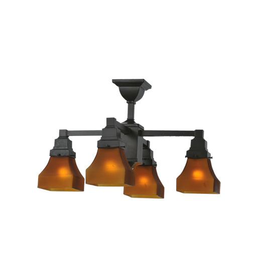 Meyda Lighting Bungalow 24" 4-Light Timeless Bronze Chandelier With Frosted Amber Shade Glass