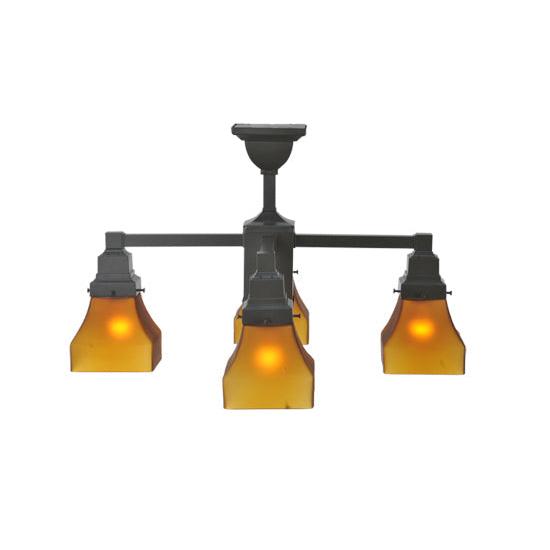 Meyda Lighting Bungalow 24" 4-Light Timeless Bronze Chandelier With Frosted Amber Shade Glass