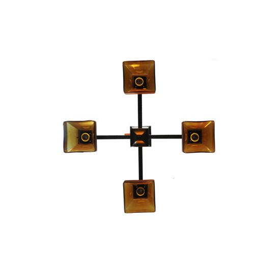 Meyda Lighting Bungalow 24" 4-Light Timeless Bronze Chandelier With Frosted Amber Shade Glass
