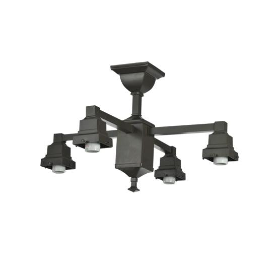 Meyda Lighting Bungalow 24" 4-Light Timeless Bronze Chandelier With Frosted Amber Shade Glass