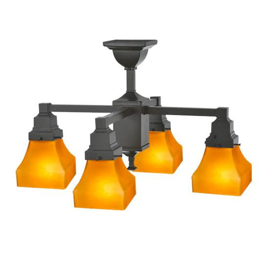Meyda Lighting Bungalow 24" 4-Light Timeless Bronze Chandelier With Frosted Amber Shade Glass