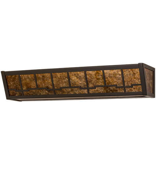 Meyda Lighting Bungalow 24" 4-Light Timeless Bronze Vanity Light With Amber Mica Shade Glass