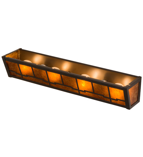 Meyda Lighting Bungalow 24" 4-Light Timeless Bronze Vanity Light With Amber Mica Shade Glass