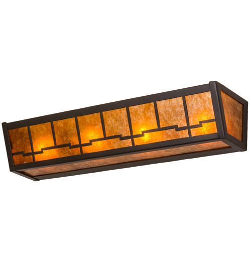 Meyda Lighting Bungalow 24" 4-Light Timeless Bronze Vanity Light With Amber Mica Shade Glass