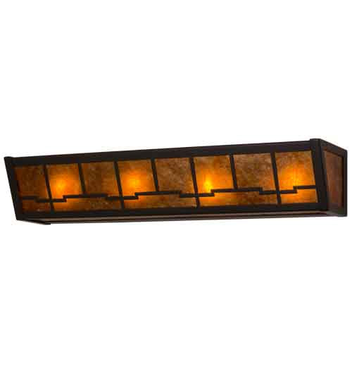 Meyda Lighting Bungalow 24" 4-Light Timeless Bronze Vanity Light With Amber Mica Shade Glass