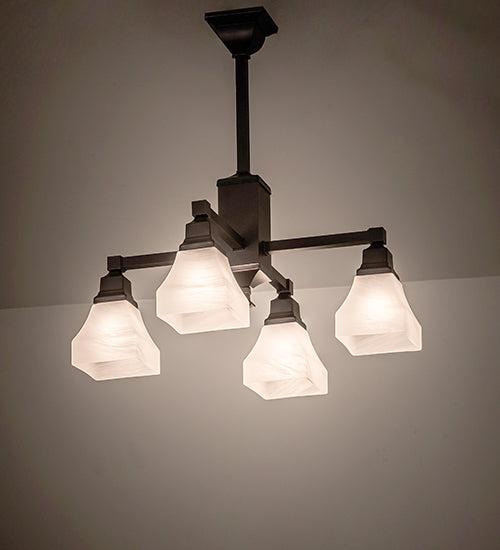 Meyda Lighting Bungalow 25" 4-Light Mahogany Bronze White Alabaster Swirl Chandelier With White Shade Glass