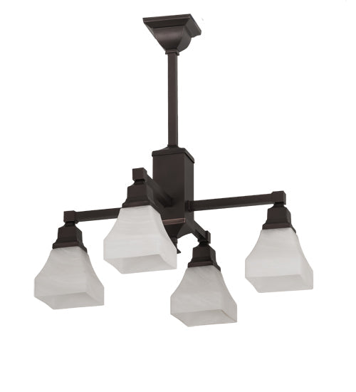 Meyda Lighting Bungalow 25" 4-Light Mahogany Bronze White Alabaster Swirl Chandelier With White Shade Glass