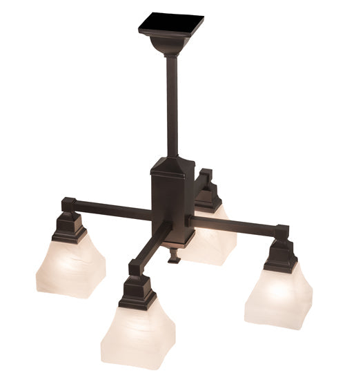 Meyda Lighting Bungalow 25" 4-Light Mahogany Bronze White Alabaster Swirl Chandelier With White Shade Glass