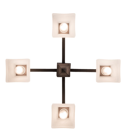Meyda Lighting Bungalow 25" 4-Light Mahogany Bronze White Alabaster Swirl Chandelier With White Shade Glass