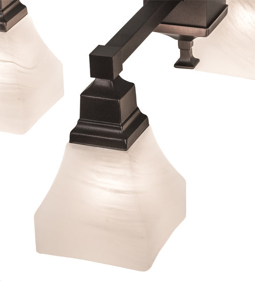 Meyda Lighting Bungalow 25" 4-Light Mahogany Bronze White Alabaster Swirl Chandelier With White Shade Glass