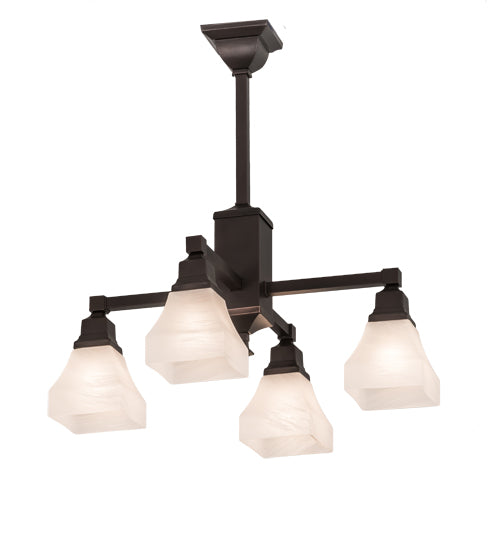Meyda Lighting Bungalow 25" 4-Light Mahogany Bronze White Alabaster Swirl Chandelier With White Shade Glass
