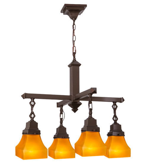 Meyda Lighting Bungalow 26" 4-Light Mahogany Bronze Chandelier With Frosted Amber Shade Glass