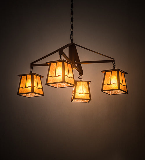 Meyda Lighting Bungalow 38" 4-Light Rust Valley View Chandelier With Amber Mica Shade Glass