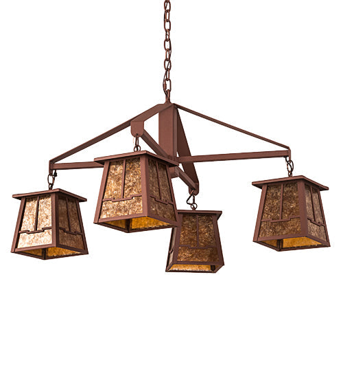 Meyda Lighting Bungalow 38" 4-Light Rust Valley View Chandelier With Amber Mica Shade Glass