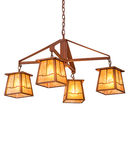 Meyda Lighting Bungalow 38" 4-Light Rust Valley View Chandelier With Amber Mica Shade Glass