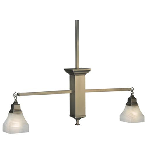 Meyda Lighting Bungalow 40" 2-Light Brushed Nickel Island Pendant Light With White Alabaster Shade Glass
