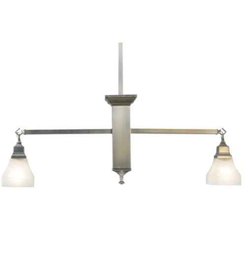 Meyda Lighting Bungalow 40" 2-Light Brushed Nickel Island Pendant Light With White Alabaster Shade Glass