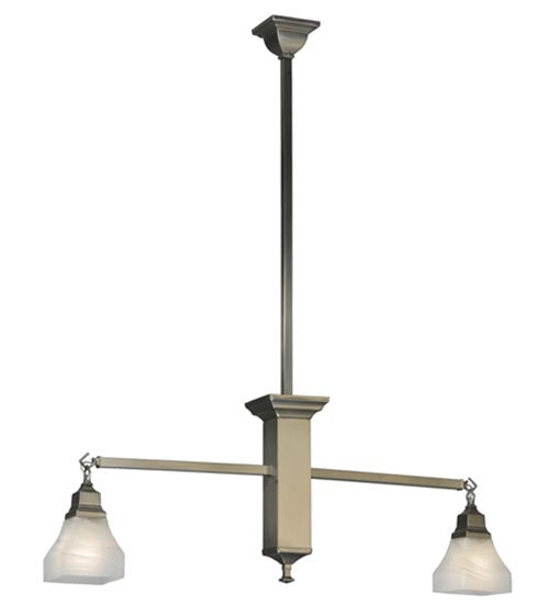 Meyda Lighting Bungalow 40" 2-Light Brushed Nickel Island Pendant Light With White Alabaster Shade Glass