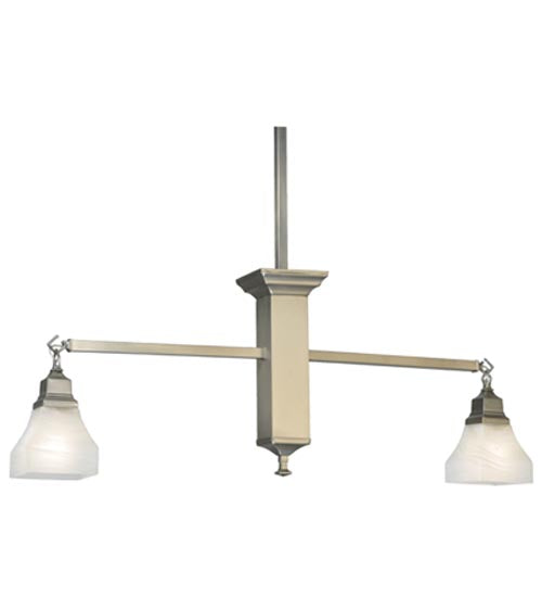 Meyda Lighting Bungalow 40" 2-Light Brushed Nickel Island Pendant Light With White Alabaster Shade Glass