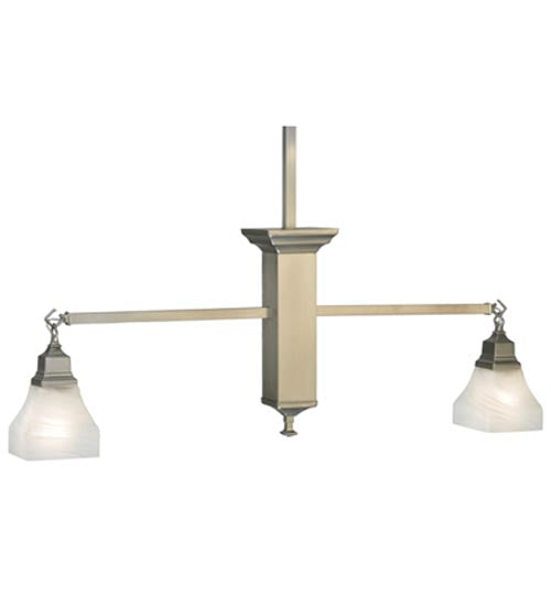 Meyda Lighting Bungalow 40" 2-Light Brushed Nickel Island Pendant Light With White Alabaster Shade Glass