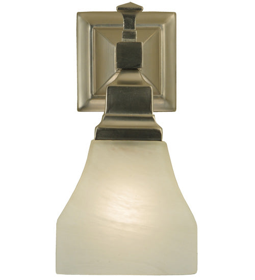 Meyda Lighting Bungalow 5" Brushed Nickel Wall Sconce With White Alabaster Swirl Shade Glass