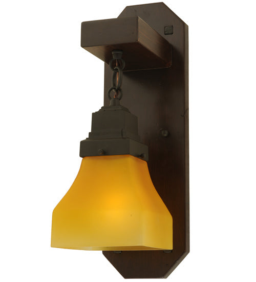 Meyda Lighting Bungalow 5" Chestnut Wall Sconce With Frosted Amber Shade Glass