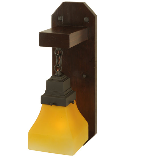 Meyda Lighting Bungalow 5" Chestnut Wall Sconce With Frosted Amber Shade Glass