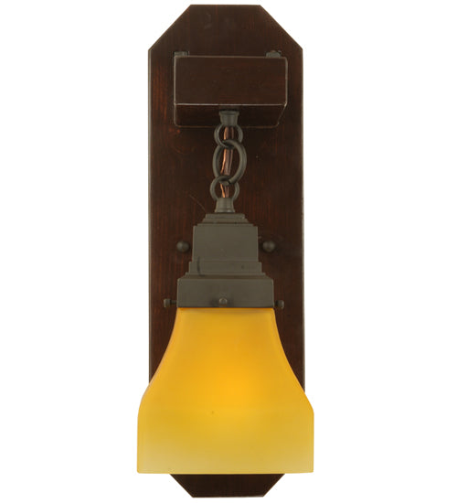 Meyda Lighting Bungalow 5" Chestnut Wall Sconce With Frosted Amber Shade Glass