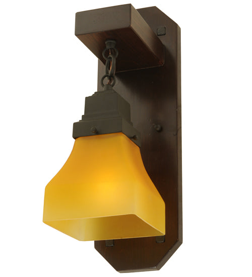 Meyda Lighting Bungalow 5" Chestnut Wall Sconce With Frosted Amber Shade Glass