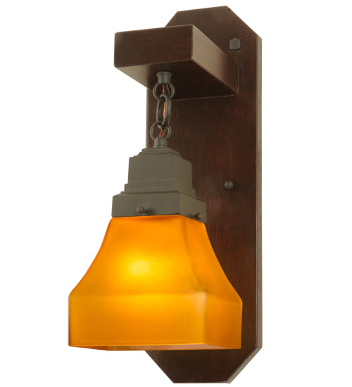 Meyda Lighting Bungalow 5" Chestnut Wall Sconce With Frosted Amber Shade Glass