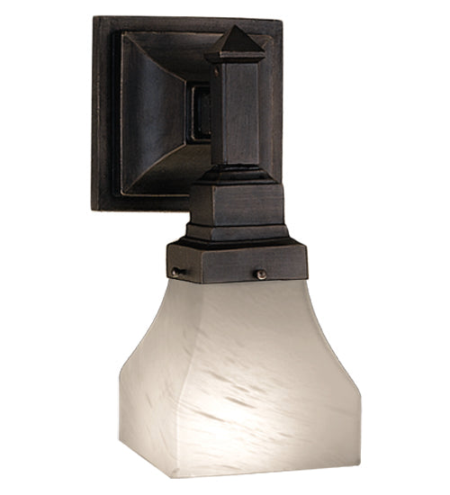 Meyda Lighting Bungalow 5" Mahogany Bronze Wall Sconce With White Alabaster Swirl Shade Glass