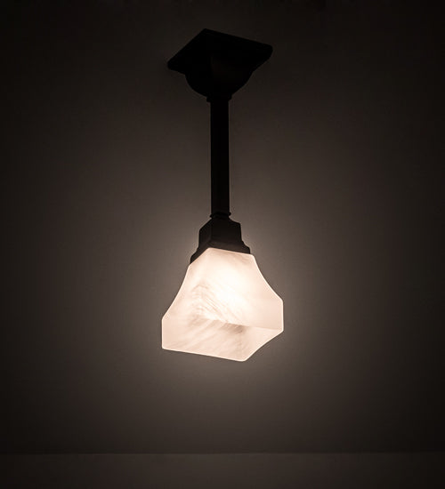 Meyda Lighting Bungalow 5" Mahogany Bronze White Alabaster Swirl Pendant Light With White Shade Glass